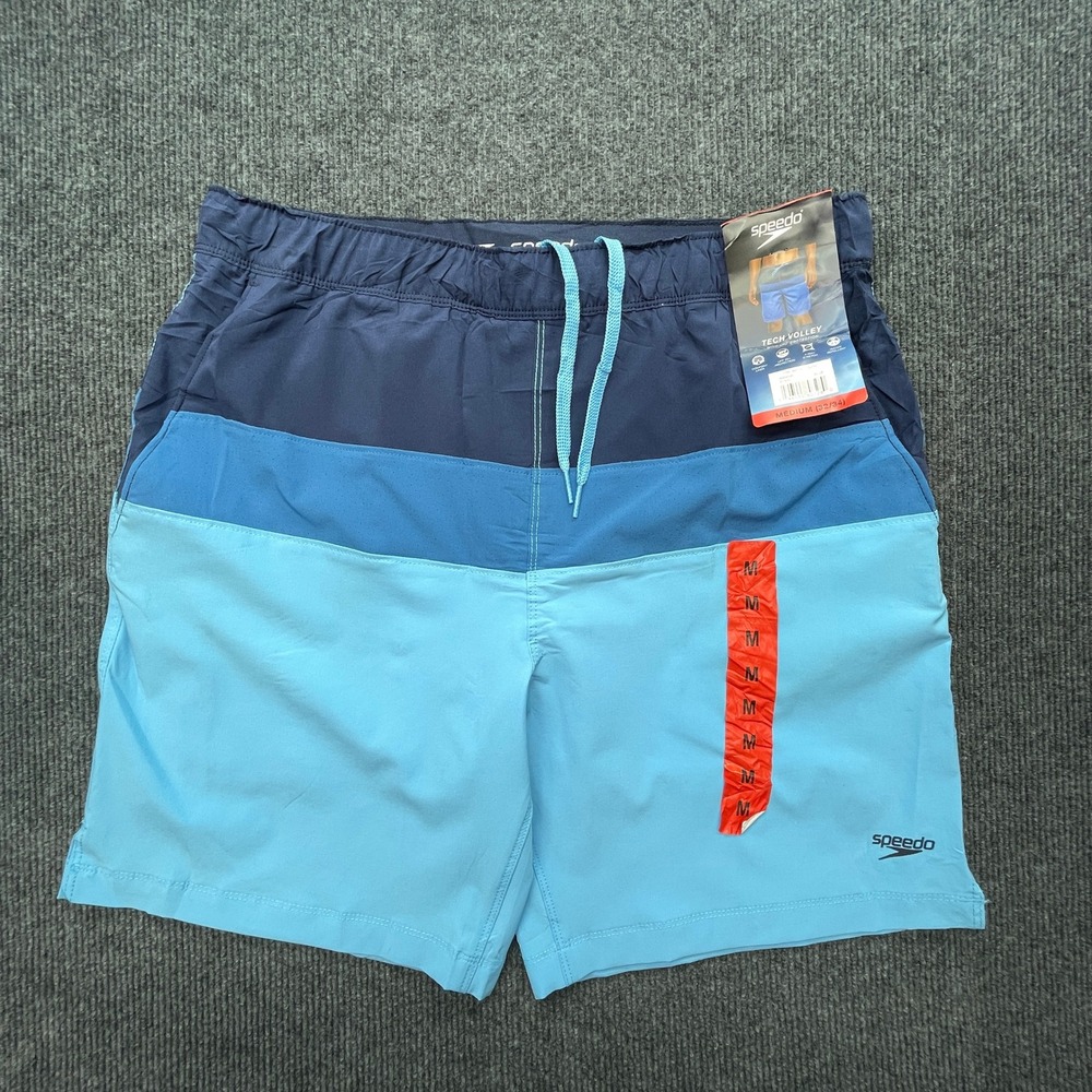 Speedo Tech Volley Swim Trunks Men's M 32/34 Blue Colorblock UPF 50+ NWT - Picture 2 of 10